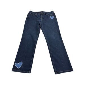 Charter Club Lexington Straight Womens Jeans W/ Embroidered Heart Patches Dark W